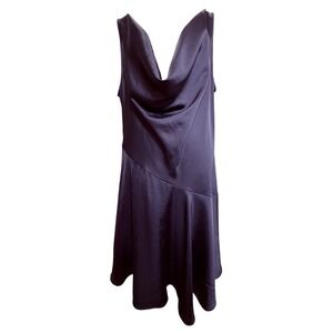 H&M Womens Satin Cowl Neck Midi Dress Black Sleeveless‎ XL Sexy